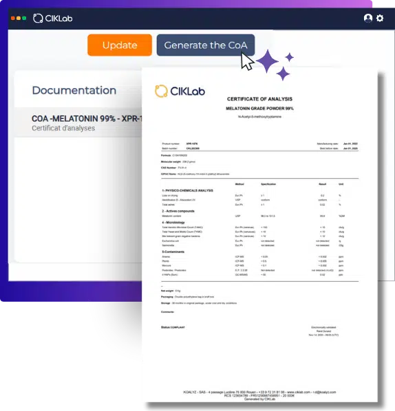Certificate of analysis CIKLab
