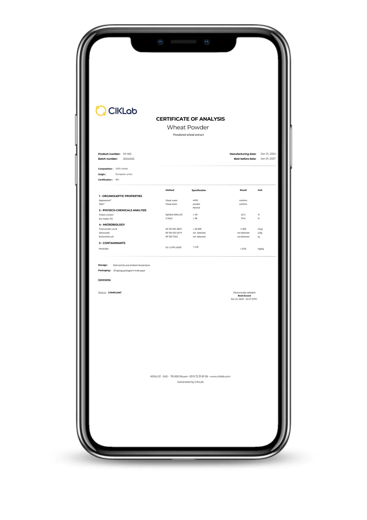 CoA affiché sur téléphone